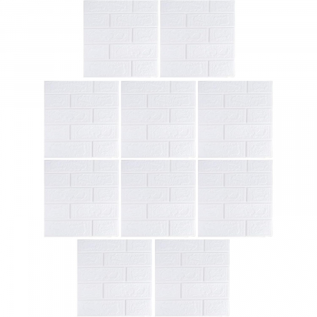 Set 10 Placi Tapet 3D, Flippy, 35 x 38 cm, Grosime 3 mm, din Polietilena, Model Caramida, Suprafata acoperita 1.33 mp, Alb [6]
