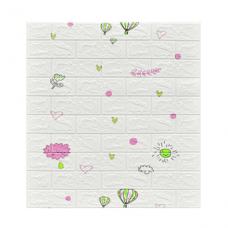 Pentru Casa si Camping - Set 10 Placi Tapet 3D, Flippy, 70 x 77 cm, Grosime 3 mm, din Polietilena, Tip Caramida, Model cu Baloane, Suprafata acoperita 5.3 mp, Alb