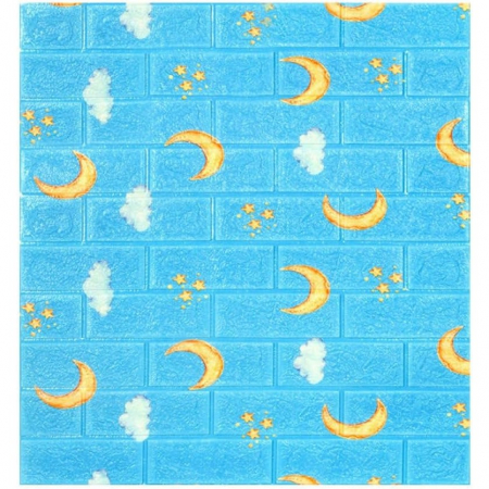 Set 10 Placi Tapet 3D, Flippy, 70 x 77 cm, Grosime 3 mm, din Polietilena, Tip Caramida, Model Luna, Suprafata acoperita 5.3 mp, Albastru [2]