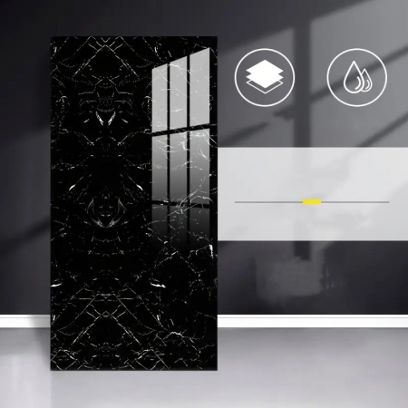 Lichidare Set 10 Placi Tapet, Flippy, 60 x 30 cm, Grosime 1.5 mm, din PVC, Model Imitatie de Marmura, Suprafata acoperita 1.8 mp, Negru [1]