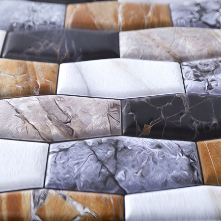 ! LICHIDARE DE STOC ! Set 10 x Placi Tapet Autocolant 3D cu Imitatie de Marmura Asimetrica, pentru Perete Bucatarie Sufragerie, Usor de Curatat, Rezistent la Apa, Autoadeziv, 30x30 cm, Maro Gri Negru [5]