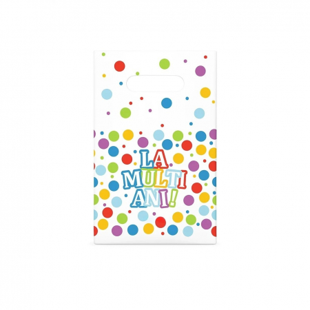 Articole petrecere - Set 10 Pungi de Cadou, Flippy, Colectia LA MULTI ANI, 16.5 x 25 cm, din Plastic, Multicolor