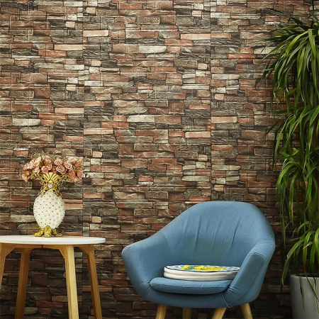 LICHIDARE Set 10 Stickere de Perete, Flippy, Autoadezive, 70 x 77 cm, 2.5 mm Grosime, Suprafata Acoperita 5.3 mp, din PVC, Model Caramida, Roscat [5]