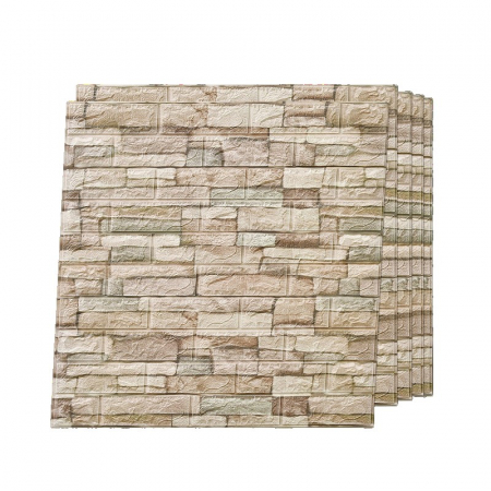 Pentru Casa si Camping - Set 10 Stickere de Perete, Flippy, Autoadezive, 70 x 77 cm, 2.5 mm Grosime, Suprafata Acoperita 5.3 mp, din PVC, Model Piatra, Crem