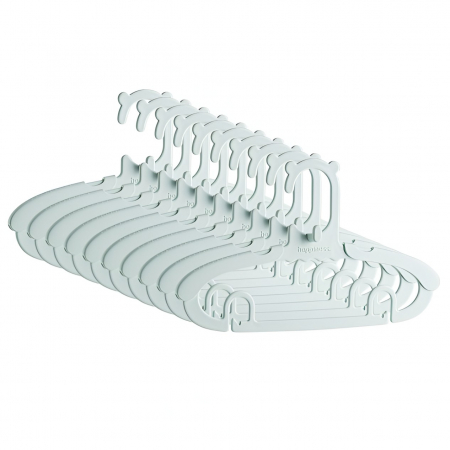 Umerase pentru haine si suporturi - Set 10 Umerase pentru Copii, Flippy, Potrivite pentru Uscarea si Depozitarea Hainelor de Bebelusi, 28x16.7 cm, Verde