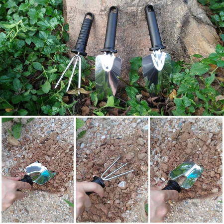 Set 10 Unelte de Gradina, Flippy, pentru Plantare Prelucrare Sol si Ingrijire Plante, Manere Negre, Material PVC si Otel Inoxidabil, Cutie Inclusa, 37x28x7 cm, Negru [5]