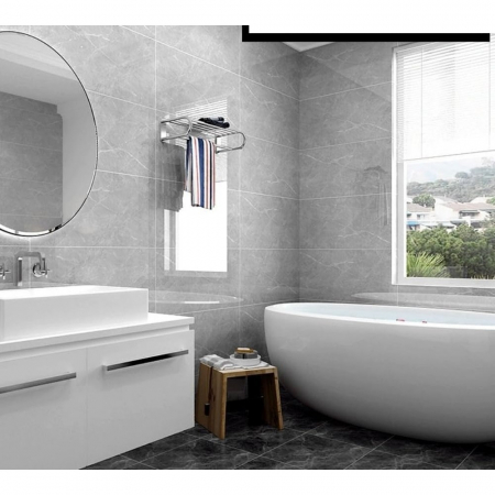 Set 10 Placi Tapet, Flippy, 60 x 30 cm, Grosime 1.5 mm, din PVC, Model Imitatie de Marmura, Suprafata acoperita 1.8 mp, Gri Cenusiu Deschis [1]