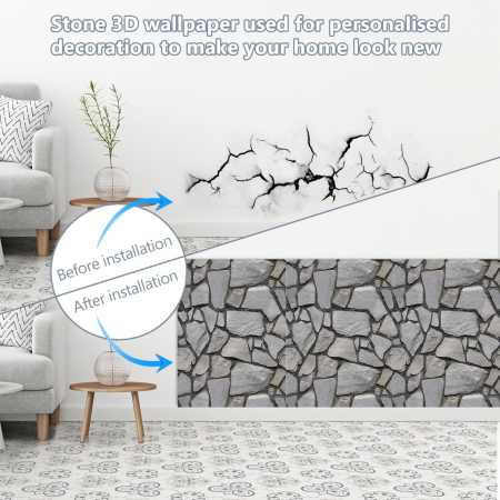 Set 10 x Placi Tapet Autocolant 3D cu Imitatie de Pietre, pentru Perete Bucatarie Sufragerie, Usor de Curatat, Rezistent la Apa, Autoadeziv, 30x30 cm, Gri [4]