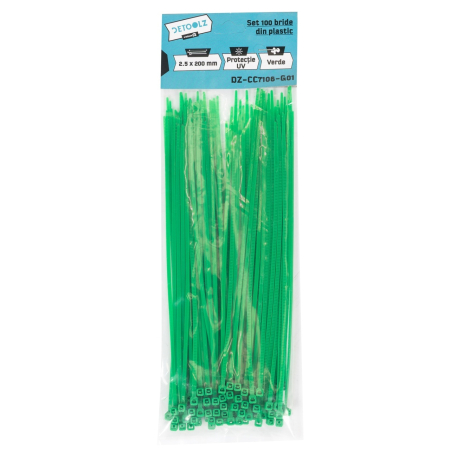 Set 100 bride plastic Detoolz 2.5x200mm UV VERDE [1]