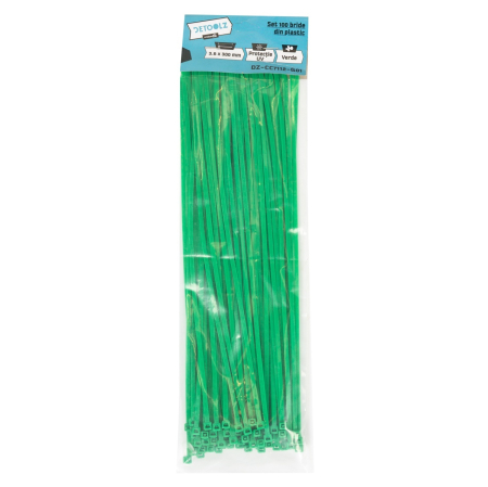 Set 100 bride plastic Detoolz 3.6x300mm UV VERDE [1]
