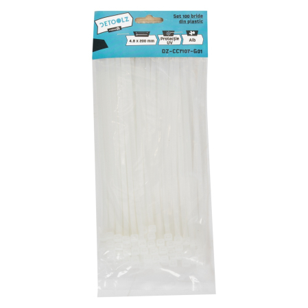 Scule si Unelte  - Set 100 bride plastic Detoolz 4.8x200mm UV ALB