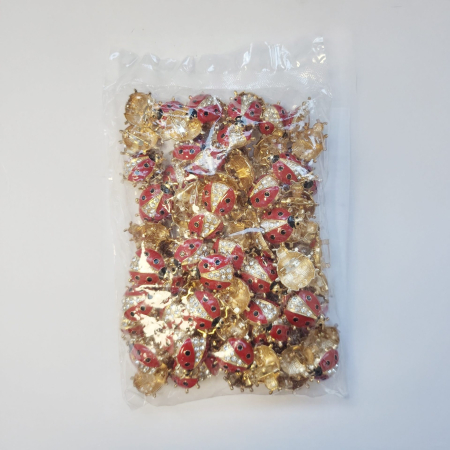 Set 100 Brose cu Pietre, Flippy, Model Buburuza cu Pietre, 2 x 2.5 cm per unitate, Auriu/Rosu [1]