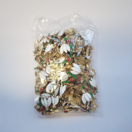 Set 100 Brose cu Pietre, Flippy, Model Ghiocel cu Buburuza, 2.2 x 3.5 cm per unitate, Auriu/Alb [1]