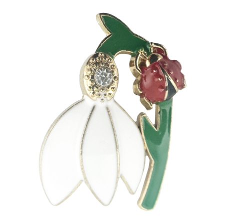 Bijuterii argint - Set 100 Brose cu Pietre, Flippy, Model Ghiocel cu Buburuza, 2.2 x 3.5 cm per unitate, Auriu/Alb