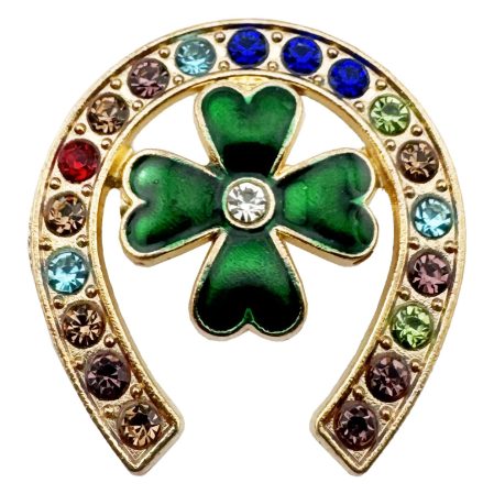 Bijuterii argint - Set 100 Brose cu Pietre, Flippy, Model Potcoava cu Trifoi, 3 x 2.5 cm per unitate, Auriu/Multicolor