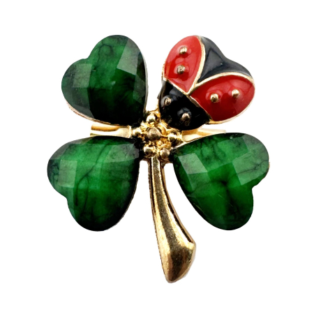 Bijuterii argint - Set 100 Brose cu Pietre, Flippy, Model Trifoi cu Buburuza, 2.2 x 2.2 cm per unitate, Auriu/Verde