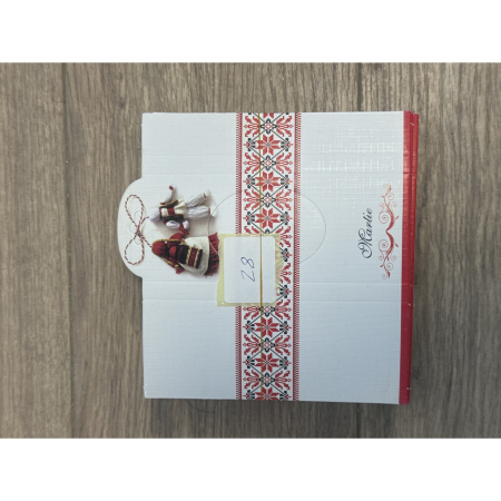 Ambalaje Martisor - Set 100 Bucati Ambalaje de Carton pentru Martisoare, Flippy, Cutii Brosa, Model cu Motive Populare, Alb-Rosu