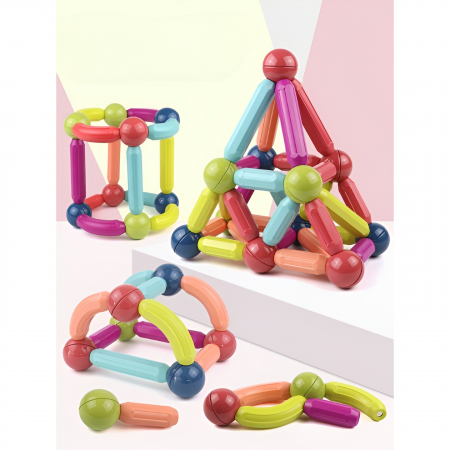 Set 100 Piese Magnetice de Constructie, Flippy, Magnetic Sticks, Bastonase si Bile, 3 Ani, ABS, Magnet, 24 x 18.5 x 14 cm, Multicolor [3]