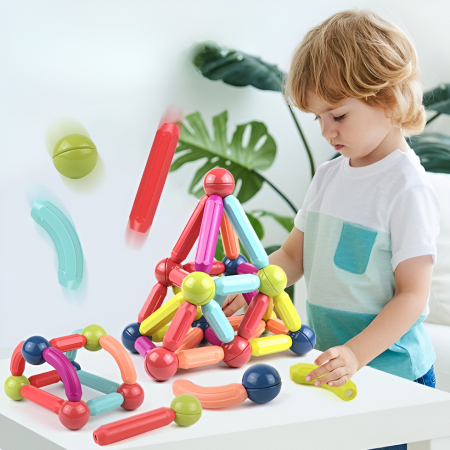 Set 100 Piese Magnetice de Constructie, Flippy, Magnetic Sticks, Bastonase si Bile, 3 Ani, ABS, Magnet, 24 x 18.5 x 14 cm, Multicolor [2]