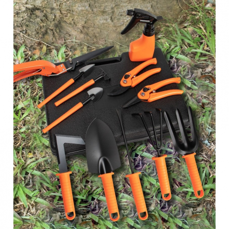 Set 12 accesorii pentru gradinarit Flippy, geanta depozitare inclusa, otel inoxidabil, 37 x 27 cm, portocaliu [5]