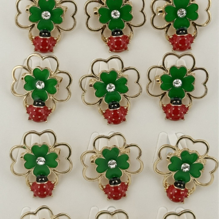 Set 12 Brose Martisor de Primavara Margareta cu Fluture si Buburuza, Jolie, Brose din Metal, Aspect Lacuit, 2,5 x 2,5 cm per Unitate, Rosu/Verde [2]