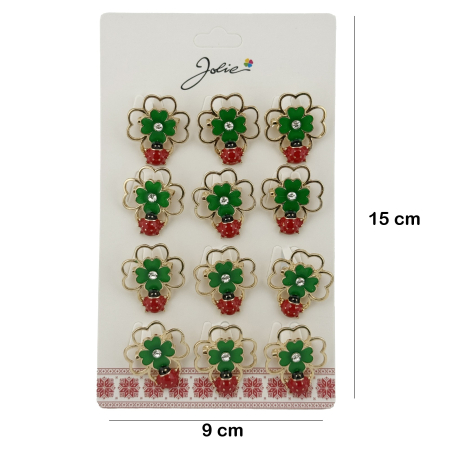 Set 12 Brose Martisor de Primavara Margareta cu Fluture si Buburuza, Jolie, Brose din Metal, Aspect Lacuit, 2,5 x 2,5 cm per Unitate, Rosu/Verde [1]