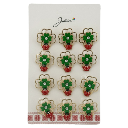 Sub 99 Lei - Set 12 Brose Martisor de Primavara Margareta cu Fluture si Buburuza, Jolie, Brose din Metal, Aspect Lacuit, 2,5 x 2,5 cm per Unitate, Rosu/Verde