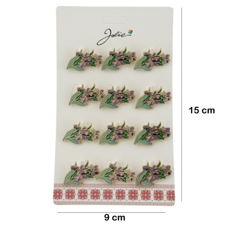 Set 12 Brose Martisor Flori, Jolie, Brose din Metal, Aspect Lacuit, 2 x 1,5 cm per Unitate, Verde deschis [1]