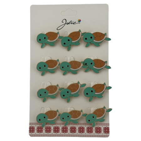 Seturi Brose - Set 12 Brose Martisor pentru Copii cu Broasca Testoasa, Jolie, Brose din Metal, Aspect Lacuit, 2,5 x 1,5 cm per Unitate, Verde