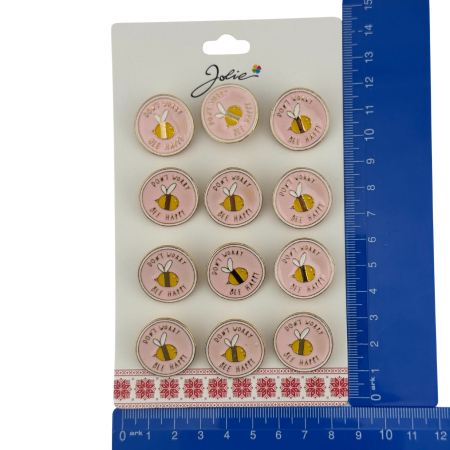 Set 12 Brose Martisor pentru Copii, Jolie, Model Albinuta, cu Mesaj Don`t Worry Bee Happy, Roz Galben [4]