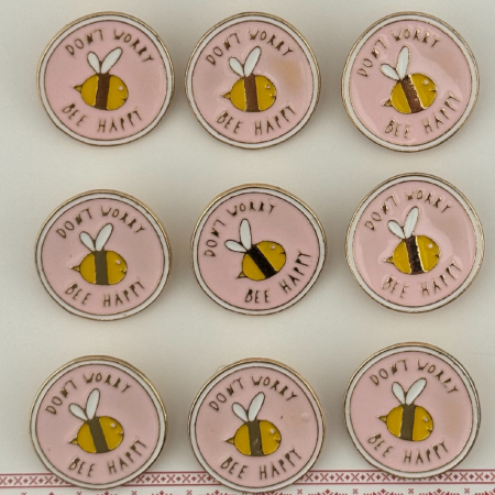 Set 12 Brose Martisor pentru Copii, Jolie, Model Albinuta, cu Mesaj Don`t Worry Bee Happy, Roz Galben [3]