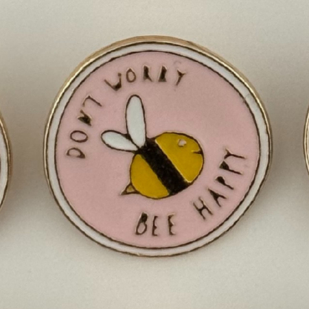 Set 12 Brose Martisor pentru Copii, Jolie, Model Albinuta, cu Mesaj Don`t Worry Bee Happy, Roz Galben [1]