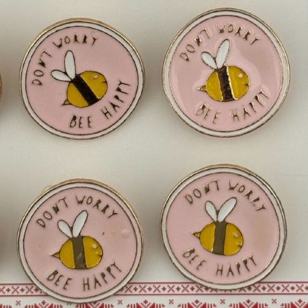 Set 12 Brose Martisor pentru Copii, Jolie, Model Albinuta, cu Mesaj Don`t Worry Bee Happy, Roz Galben [2]