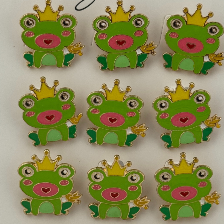 Set 12 Brose Martisor pentru Copii,, Jolie, Model Broscuta cu Coronita, Verde [3]