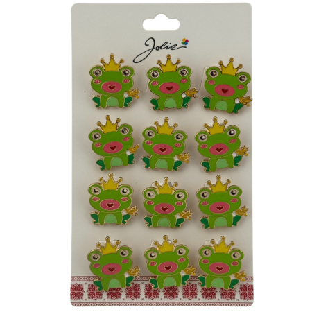 Seturi Brose - Set 12 Brose Martisor pentru Copii,, Jolie, Model Broscuta cu Coronita, Verde