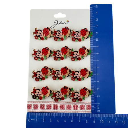 Set 12 Brose Martisor pentru Copii, Jolie, Model Buburuza pe Flori, Rosu [4]