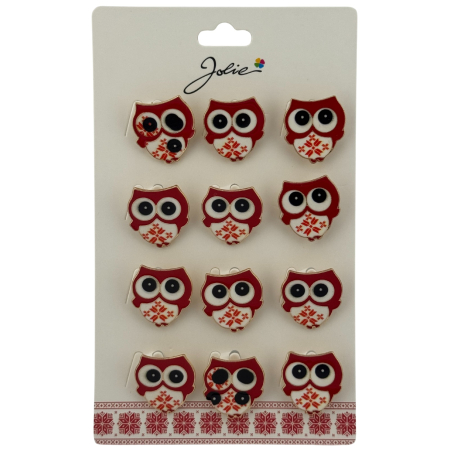 Seturi Brose - Set 12 Brose Martisor pentru Copii, Jolie, Model Bufnita, Rosu Alb