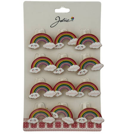 Seturi Brose - Set 12 Brose Martisor pentru Copii, Jolie, Model Curcubeu, cu Mesaj Zambeste, Multicolor