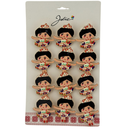 Seturi Brose - Set 12 Brose Martisor pentru Copii, Jolie, Model Fetita cu Coronita, cu Mesaj Drag de Romania, Multicolor