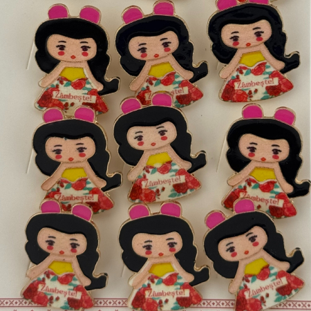 Set 12 Brose Martisor pentru Copii, Jolie, Model Fetita, cu Mesaj Zambeste, Multicolor [3]