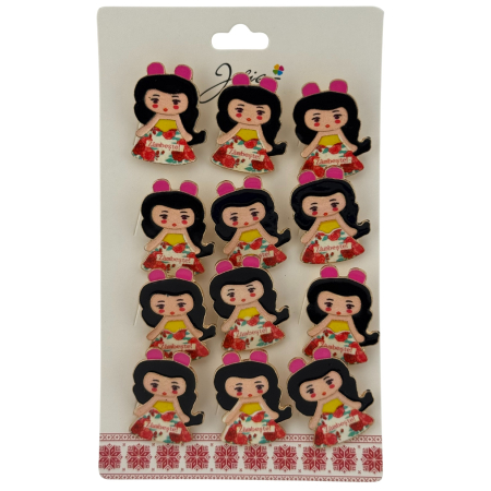 Seturi Brose - Set 12 Brose Martisor pentru Copii, Jolie, Model Fetita, cu Mesaj Zambeste, Multicolor