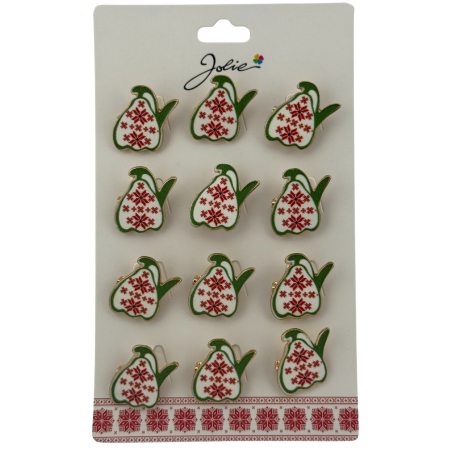 Seturi Brose - Set 12 Brose Martisor pentru Copii, Jolie, Model Ghiocel cu Motiv Traditional, Multicolor
