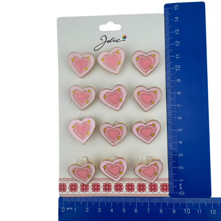 Set 12 Brose Martisor pentru Copii, Jolie, Model Inima cu Stelute, Roz [4]