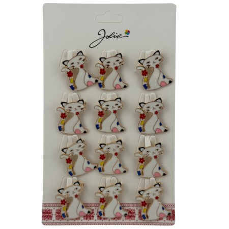 Seturi Brose - Set 12 Brose Martisor pentru Copii, Jolie, Model Pisica, Alb