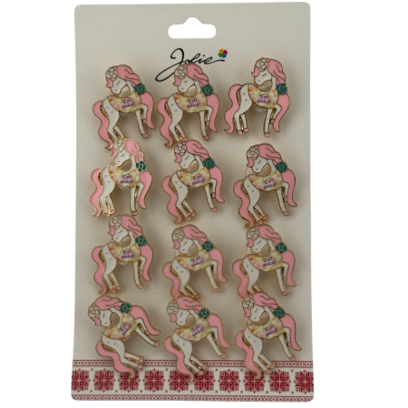 Seturi Brose - Set 12 Brose Martisor pentru Copii, Jolie, Model Unicorn cu Par Roz, cu Mesaj Esti Unica, Multicolor