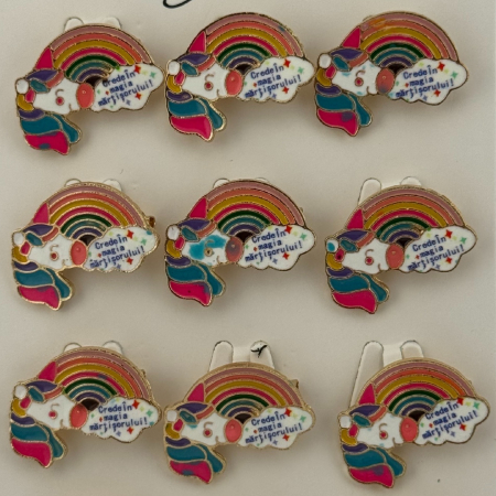 Set 12 Brose Martisor pentru Copii, Jolie, Model Unicorn Curcubeu, cu Mesaj Crede in Magia Martisorului, Multicolor [3]