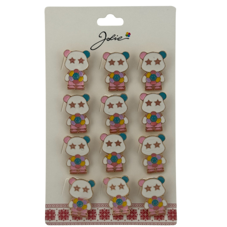 Sub 99 Lei - Set 12 Brose Martisor pentru Copii, Jolie, Model Urs Panda cu Floare Multicolora