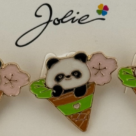 Set 12 Brose Martisor pentru Copii, Jolie, Model Urs Panda in Con de Inghetata, Multicolor [1]