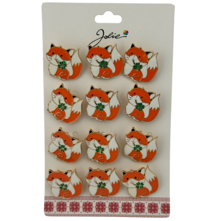Sub 99 Lei - Set 12 Brose Martisor pentru Copii,, Jolie, Model Vulpe cu Trifoi, Portocaliu