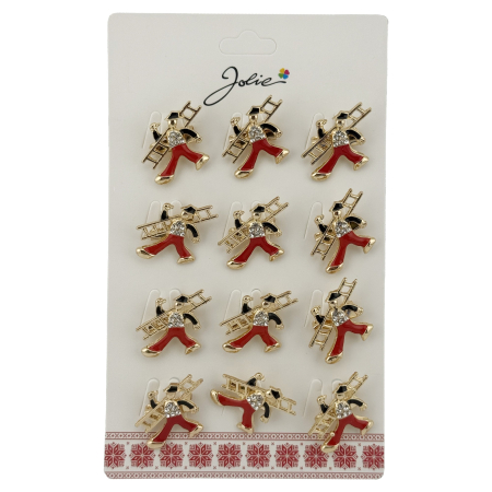 Sub 99 Lei - Set 12 Brose Martisor Primavara Cosar, Jolie, Brose din Metal, Aspect Lacuit, 2 x 2,5 cm per Unitate, Auriu cu Rosu